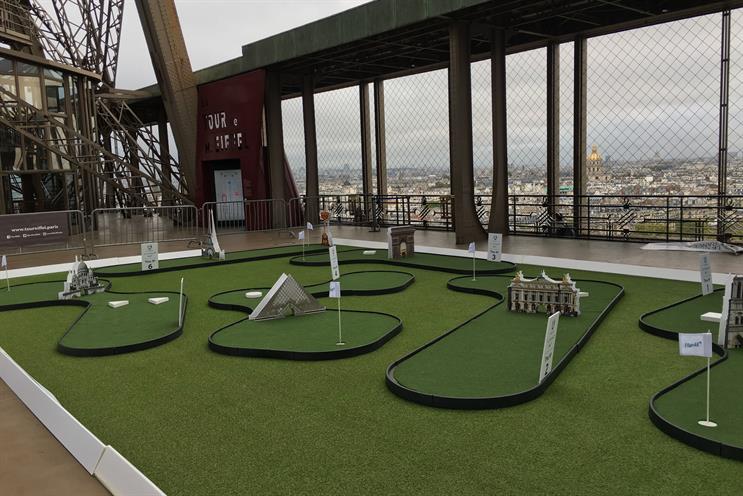Eiffel Tower hosts golf putting course to celebrate Ryder Cup