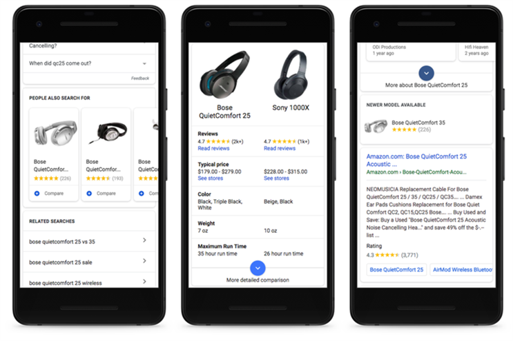 The update now shows buying guides for broad categories, while adding more product-related information for specific inquiries