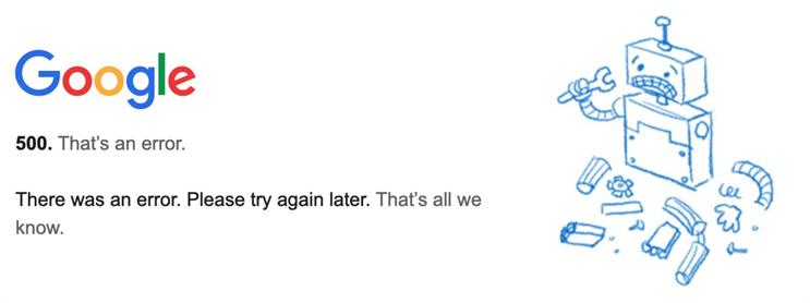 Broken robot: error message seen in lieu of Google ads today
