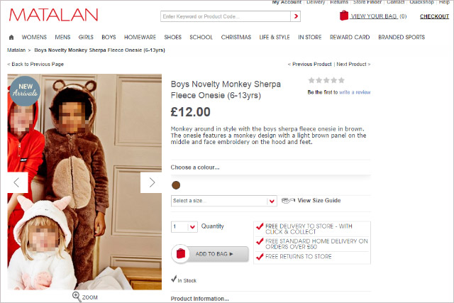 Matalan won't be pulling 'racist' monkey onesie catalogue image