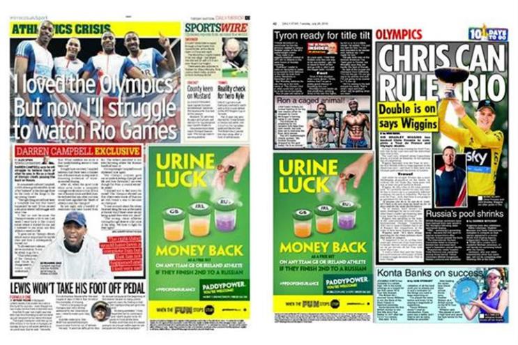 Paddy Power: offers money back on bets if a Russian wins
