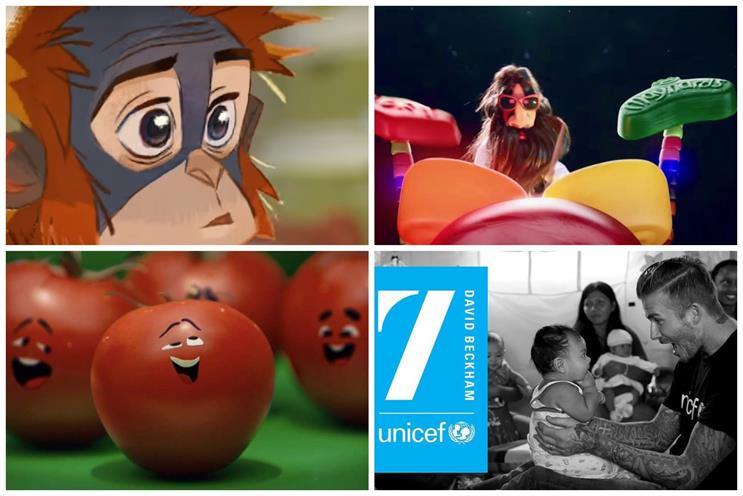 Clockwise from top left: Iceland, Maynards Bassetts, Unicef and Subway