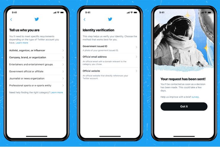 Twitter: users requesting verification will see these screens