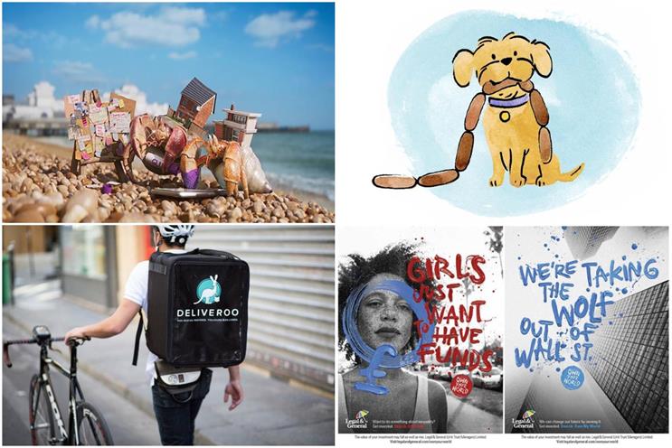 Clockwise from top left: Zoopla, TSB, Legal & General and Deliveroo