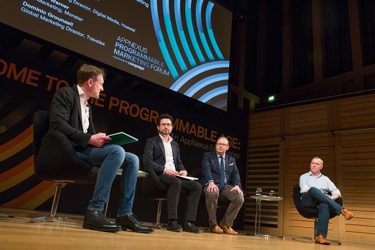 (l-r) Adrian Barrick, Campaign; Nick Graham, Huawei; Andrew Warner, Monster; and Dominic Grounsell, Travelex, were among those who took part in the forum