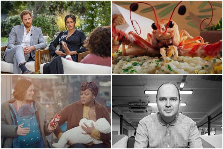 Podcast (from top-left): Harry & Meghan, Deliveroo, Andy Nairn and Maltesers