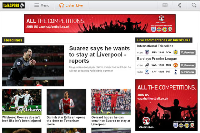 TalkSport: sponsor Vauxhall runs a takeover of station's homepage