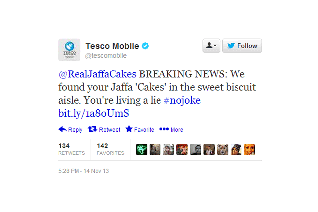 Tesco Mobile enters hilarious debate with Jaffa Cakes, Yorkshire Tea on Twitter