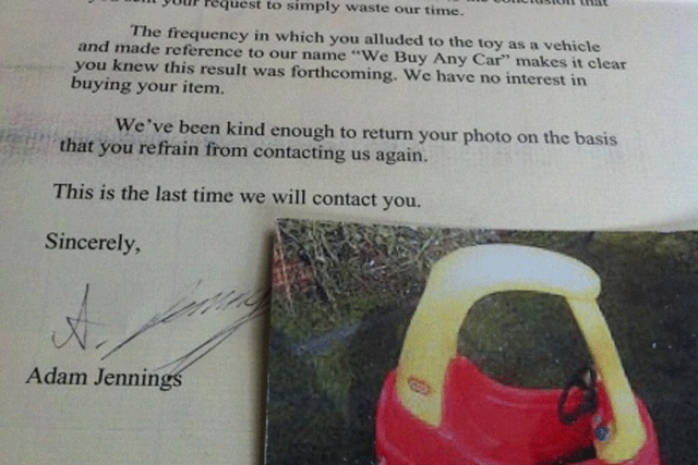 Webuyanycar responds to Twitter joke with toy car website