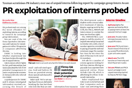 Illegal? Last week PRWeek reported on HMRC investigating the industry's use of unpaid interns