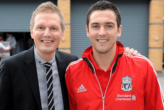 Craig Evans (left): with Stewart Downing at a recent LFC community event
