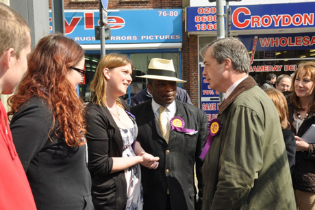 UKIP leader Nigel Farage campaigning in Croydon