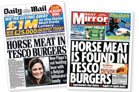Headlines: How the tabloids reported Tesco’s ‘horsemeat’ burgers