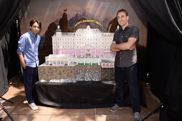 Revolori and Ziegelbauer posed for fan photos with the Lego hotel.