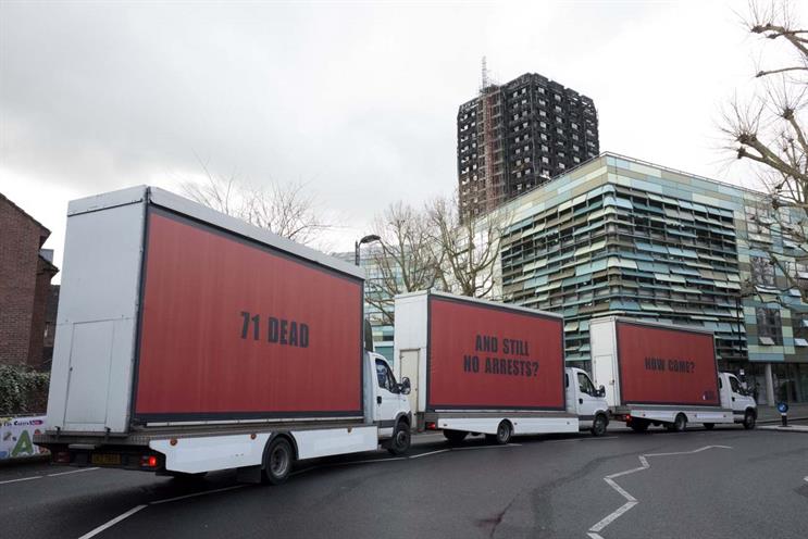 Grenfell campaigners launch 'Three Billboards' inspired protest outside Parliament