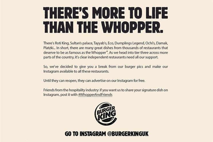 Burger King: chain will be promoting signature dishes from other restaurants