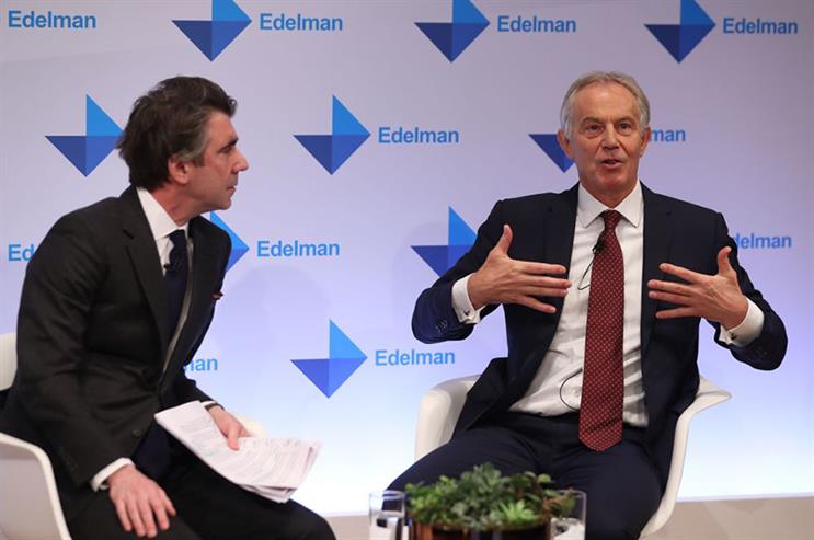Edelman's Ed Williams with Tony Blair at this year's Edelman Trust Barometer (©GettyImages)