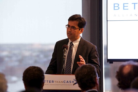 Switch: Ford Foundation president Luis Ubinas speaking at a Better Than Cash Alliance event