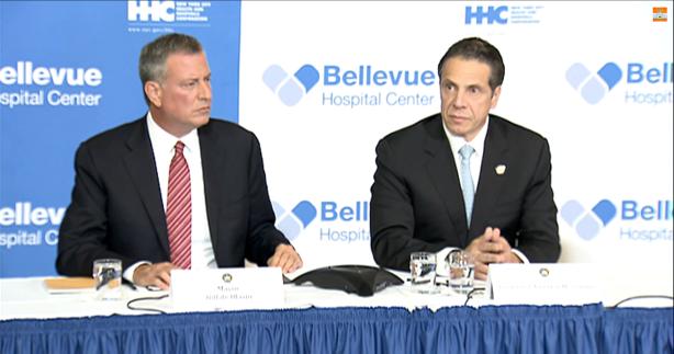 New York City Mayor Bill de Blasio (l) and New York Governor Andrew Cuomo