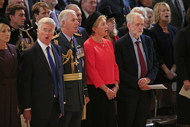 Lost for words: Corbyn has come under fire for not singing the national anthem (Credit: Jonathan Brady/PA Wire/PA Images)