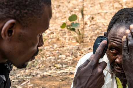 Mr Winesi: Having his eye tested ahead of the operation