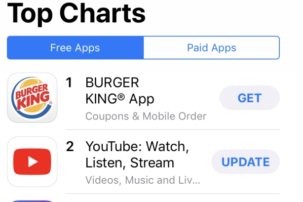 Burger King assumes top spot on App Store following #WhopperDetour stunt
