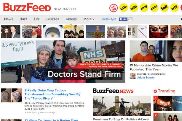 Buzzfeed's UK homepage: The website now seemingly cannot rely on its US practices over editorial in the UK