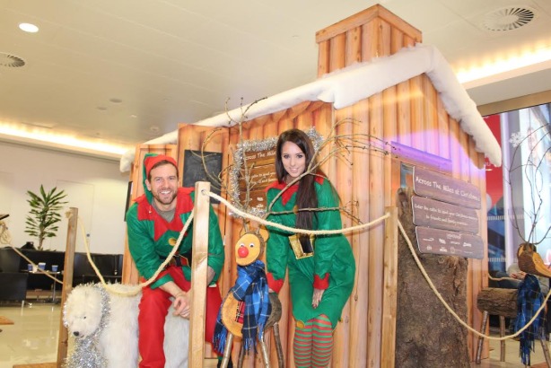 London City Airport: Log cabin in the departure lounge where passengers can record Christmas messages