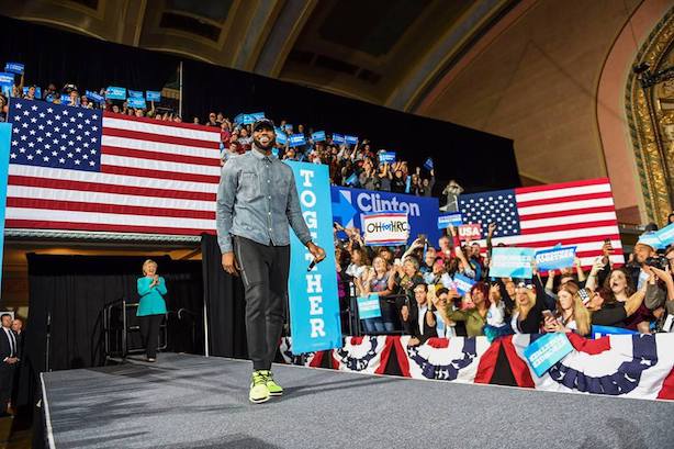 LeBron James campaigned for Hillary Clinton in Cleveland on Sunday. (Image via Facebook). 