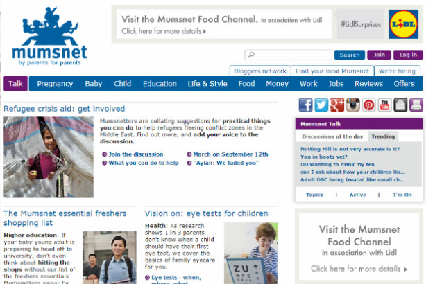 Mumsnet's food section is 'in association with Lidl' from today