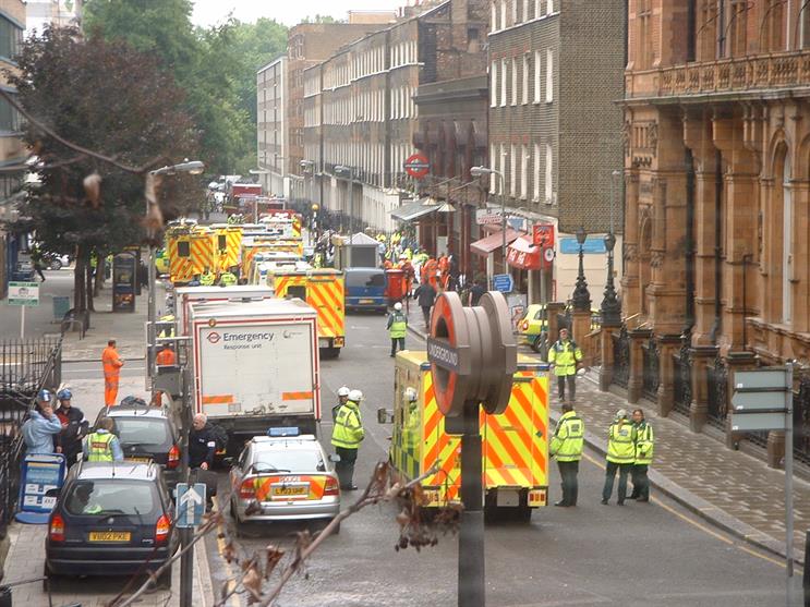 Russell Square, London, in the aftermath of the 7/7 bombings