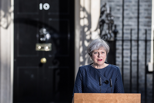 May, pictured yesterday announcing her intention to fight an election, has said no to TV debates (Credit: James Gourley/REX/Shutterstock)