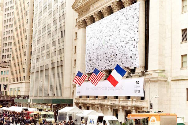 The scene outside the New York Stock Exchange as Square went public on Thursday. (Image via Square's Facebook page).