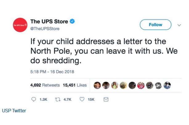 'We are not trying to ruin Christmas': UPS Store deletes tweets offering to shred children's letters to Santa