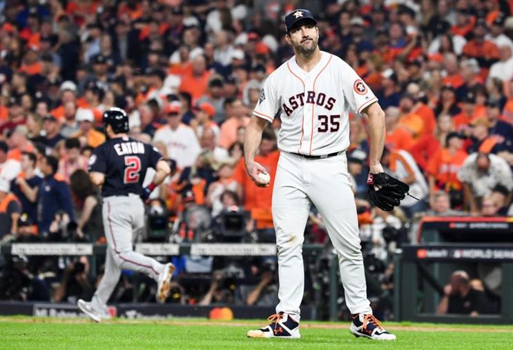 A different kind of frustrated pitcher: Justin Verlander of the Houston Astros after walking the Washington Nationals' Adam Eaton in game six of the World Series (Photo credit: Getty Images)