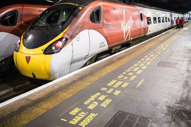 It's a Wonderful Life script painted on platforms for Virgin Trains campaign