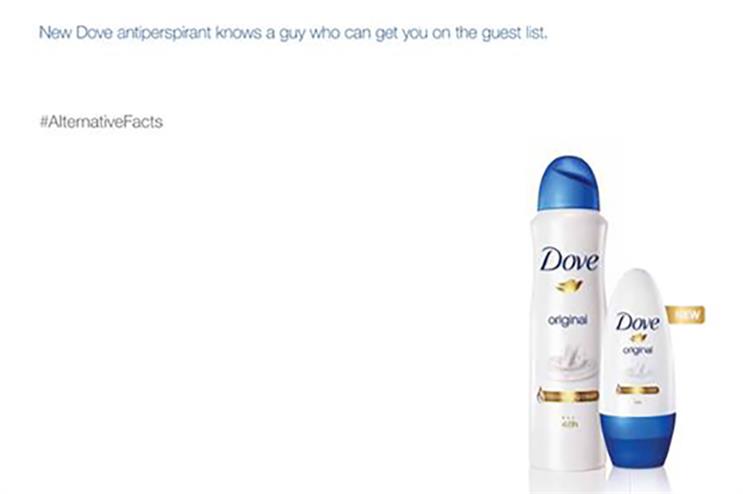 Dove mocks Trump's #AlternativeFacts with a print ad full of lies