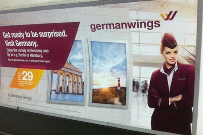 Germanwings: 'Get ready to be surprised' ads on the London Tube network.