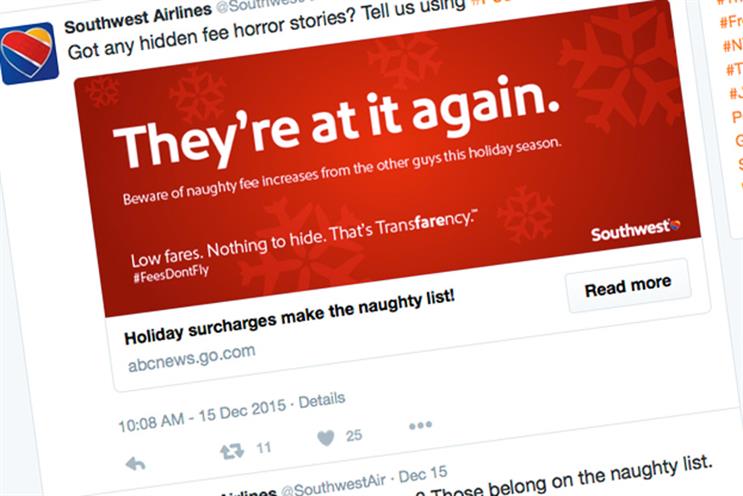 Southwest rewards people complaining about the competition on Twitter