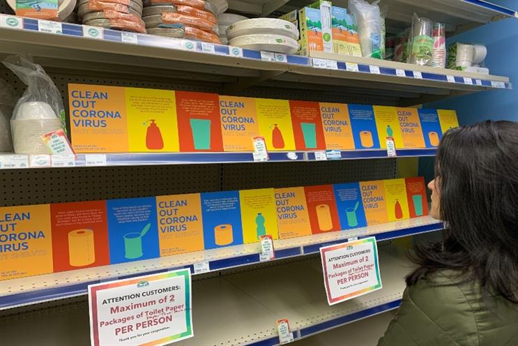 Empty shelves create media space for coronavirus PSAs