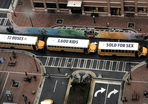 photo of the Stop Traffick campaign school buses