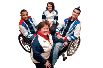 GP Dr Penny Atkinson (front) with Team GB wheelchair rugby team members Bulbul Hussain, Kylie Grimes and David Anthony (left to right)