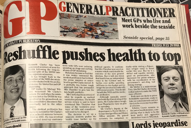 Kenneth Clarke is made health secretary in July 1998. He would go on to impose the 1990 GP contract on the profession