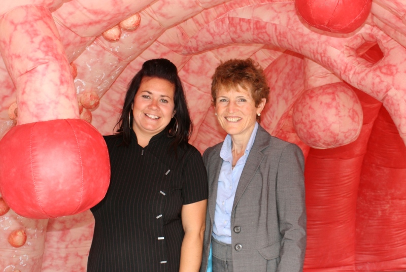 Sloan Medical Centre practice manager Lana Beatson (left) and GPSI Dr Marian Sloan inside the inflatable colon
