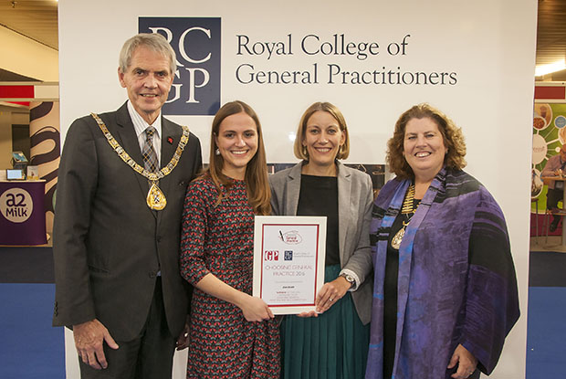 Dr Zoe Bush, second left, pictured with RCGP president Dr Terry Kemple, GPonline editor Emma Bower and RCGP chair Dr Maureen Baker