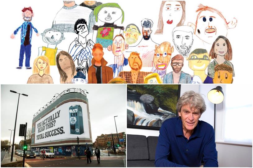 Clockwise from top: Campaign's School Reports cover, John Hegarty, Oatly