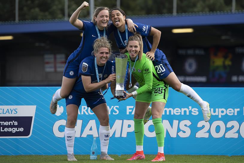 Chelsea players celebrate winning the Women's Super League last season. (Getty Images)