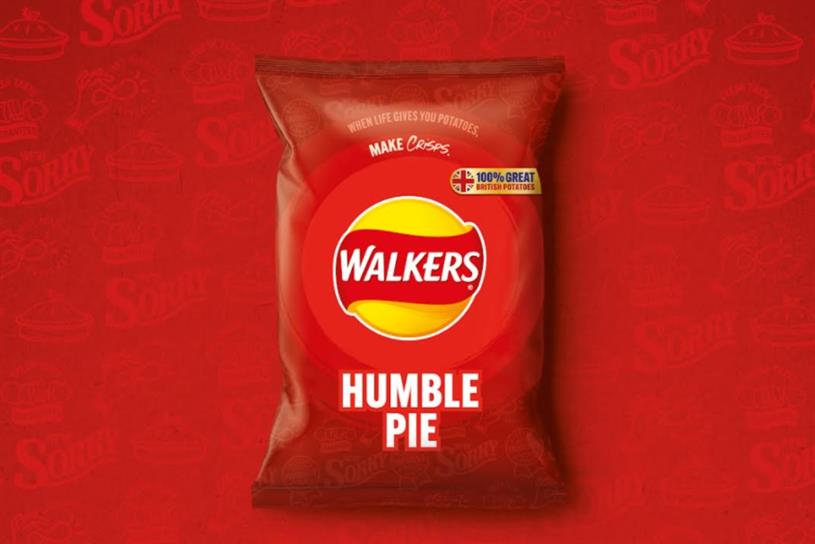 A picture of a bag of Walkers crisps, with the flavour labelled as "Humble Pie".