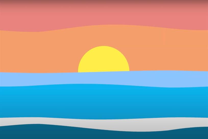A stylised image of the sun rising (or setting) over the sea