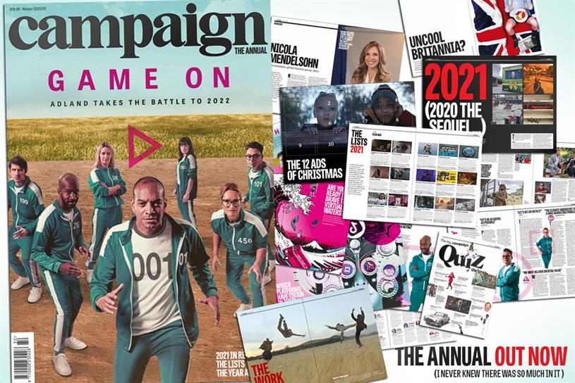 Montage of the cover and various pages from Campaign's Winter 2021 issue